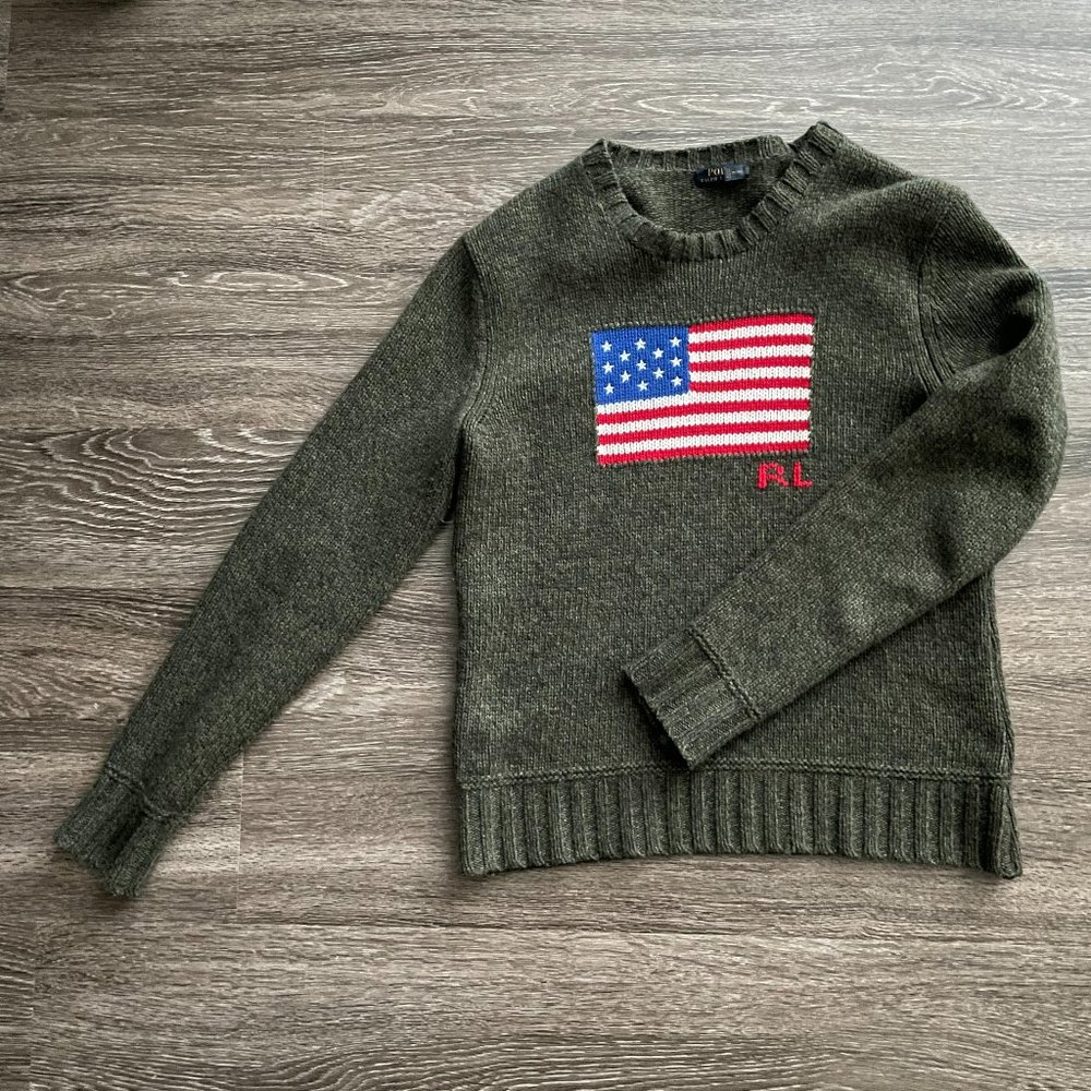 Polo Ralph Lauren Vintage USA Flag Green Sweater